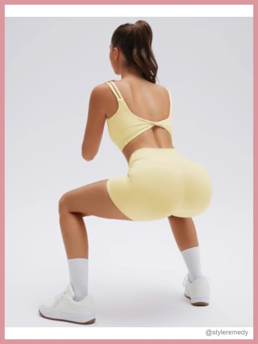 Twist Back Crop Tank & High Waisted Bike Short Set - Nylon Elastane